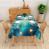 Lofaris Green Halloween Rectangle Tablecloth with Graveyard and Full Moon for Spooky Zombie Apocalypse Party